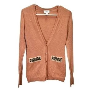 Ann Taylor LOFT Women’s Peach Pink Wool Blend Sequin Button Front Cardigan